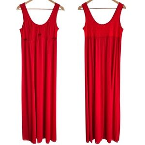 Vintage 90s Cherie Long Red Nightgown Sz L Stretch Lace Nightie Lingerie Maxi